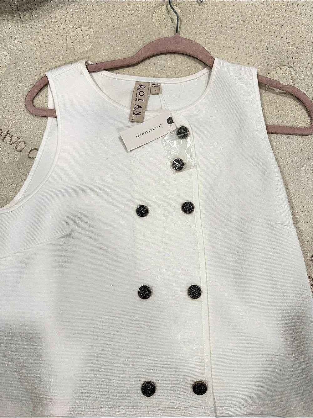 Anthropology White Button-Front Tank Top Size Medium NWT